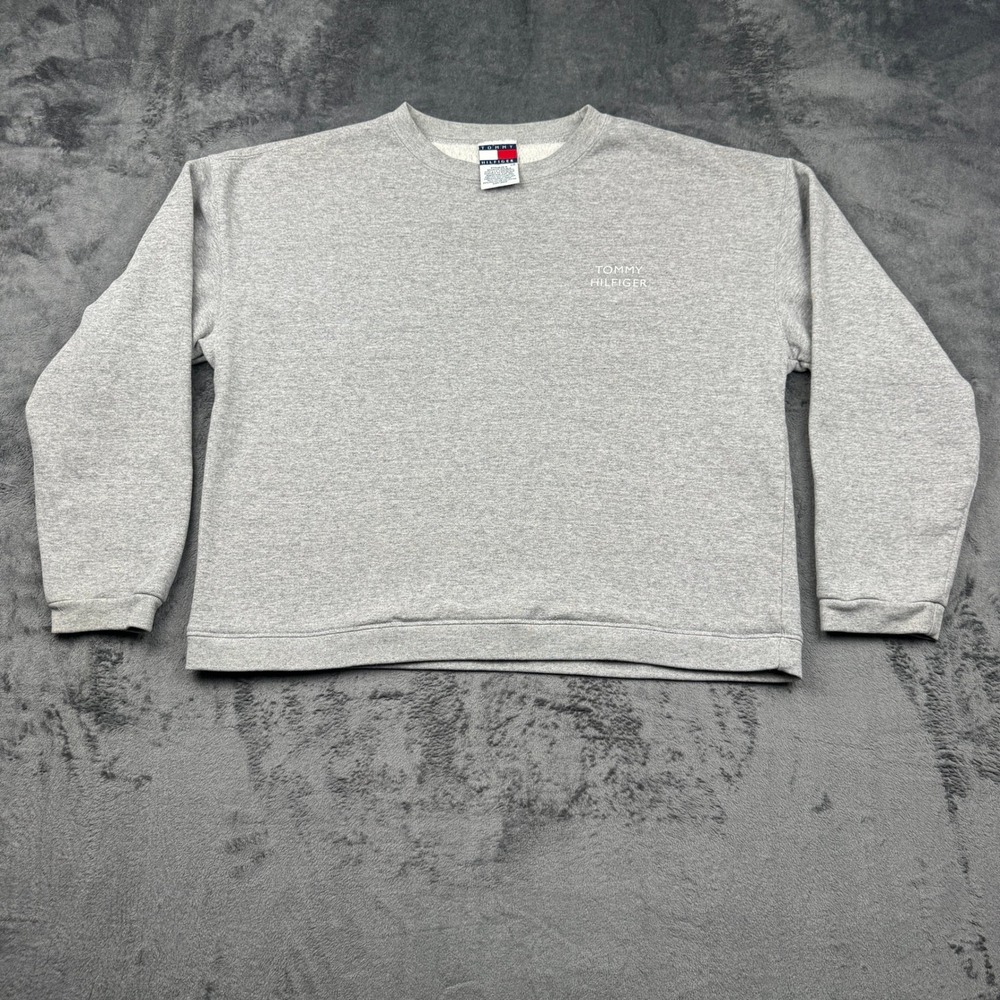 Tommy Hilfiger Sweatshirt Womens L Gray Y2K Embroidered Logo Vintage Pullover